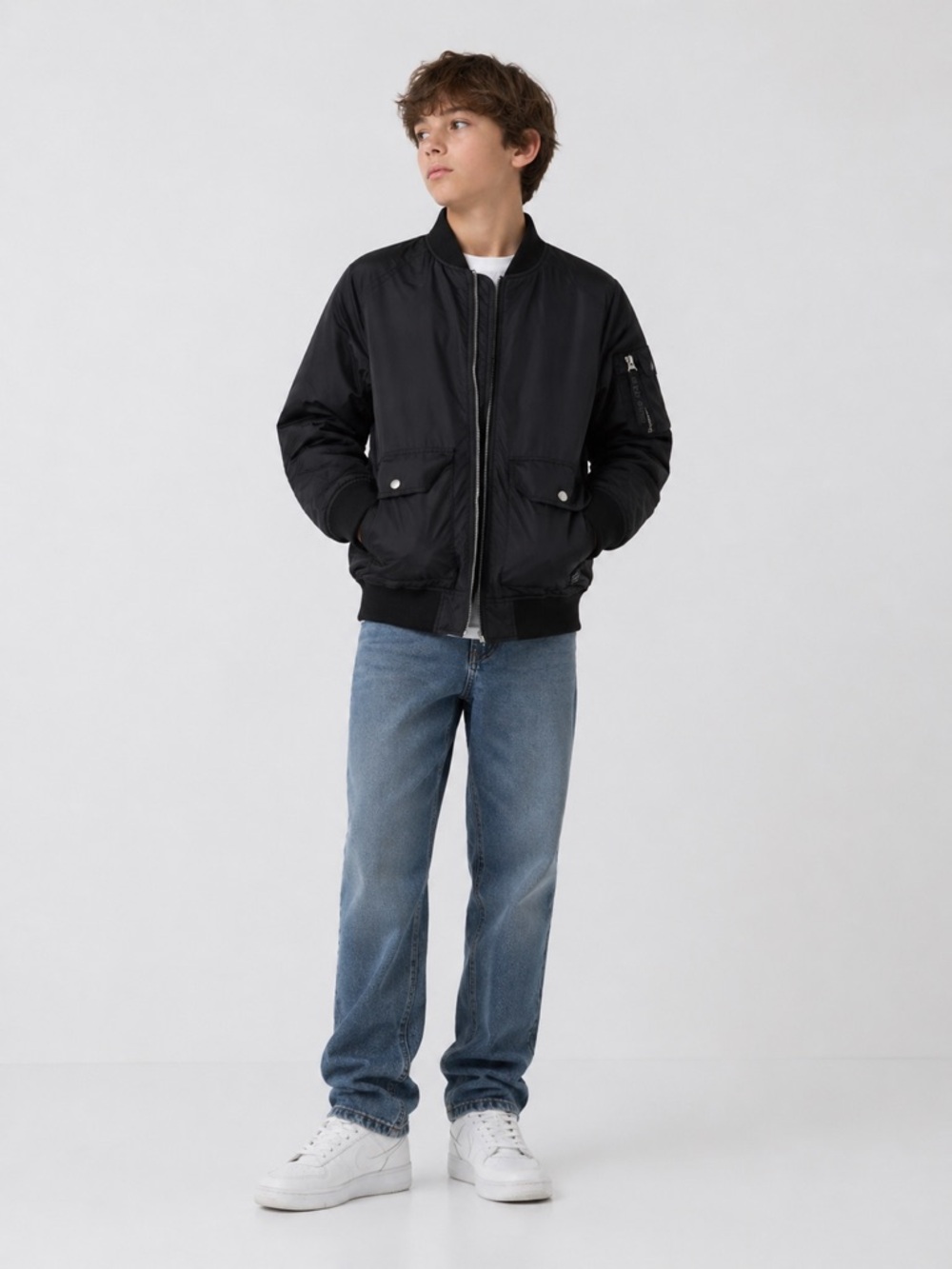 Zara Boys Black Bomber Jacket Zip Utility Pocket 13/14Y
